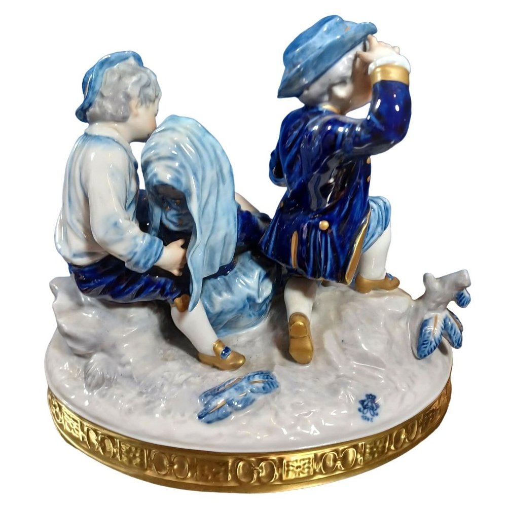 Volkstedt Sommeil Baroque Traveler Figurine Group Sculpture Cobalt Blue Gold Vtg - Picture 9 of 15